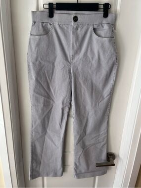 (2/$30) Free People Florence Cropped Navy Blue and White Striped Pants Sz M